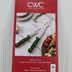 CWC Cook with Color 2 Piece Carving Set Knife & Fork Green Home Holiday Gift New